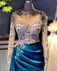 2022 بالإضافة إلى الحجم العربي Aso ebi الفاخرة Lace Lace Prom Dresses Crystals Evening Party Second Second Disparty Condragement Dression Zj770