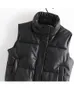 Womens Puffy Down Black Pu Leather Woman Coat Autumn Winter Outwear Puffer Vest Female Sleeveless Jacket 220810