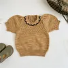 Enkelibb Toddler Girl Beautiful Knit Tshirt Mishapuff Children Girls Puff Sleeve Kniting Tees Kids Tops för vår sommaren 220607