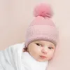 M486 Autumn Winter spädbarn baby stickade hattar ullboll barn kepsar barn som stickar varm mössa rand mjuk hatt