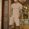 Survêtement pour hommes 2 pièces ensemble été solide sport surdimensionné costume ample à manches courtes t-shirt et short décontracté mode homme vêtements 220705