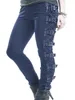 Jean femme pantalon Cargo décontracté boucle gothique Punk Rock pantalon crayon noir foncé