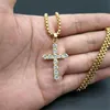Pendant Necklaces Hip Hop Iced Out Cross With Stainless Steel Chain Christian Golden Necklace For Women/Men Jewelry DropPendant Godl22