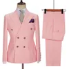 2022 Ny kostym Homme Pink Men passar dubbelbröst Slim Fit Peaked Lapel Wedding Tuxedos Custom Made Prom Party Male Clothing