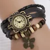 Нарученные часы Женские винтажные ретро многослойные плетеные кожаные бусинки Batlecle Bracelet Watch Watchwristwatches
