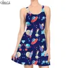 Women Dress Cartoon Astronaut 3D Graphics Printed Summer Female Sexy Dress Fashion Sleeveless Pleated Beach Dresses W220616