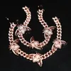Łańcuch Link Delicate Women Mężczyźni Bling CZ moda Miami Cuban 3pcs różowe pszczoły miodne ciężkie szerokie klasyczne bransoletki biżuterii