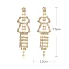 레트로 긴 술 모조 다이아몬드 여성용 기질 중공 기하학적 인 매달린 귀 주얼리 액세서리