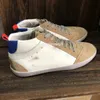 Дизайнер Италия Golden Sneaker Mid Star Женская обувь с леопардовым принтом Розово-золотой блеск Классический белый Do-old Dirty Designer High Top Style Shoe