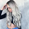 Parrucca anteriore del pizzo per le donne moda grigio lungo capelli ricci capelli umani cosplay