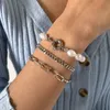 3pcs / Set Imitation Pearl Beaded Armband för kvinnor Retro Enkel Fashion Gold Metal Charm Armband Tjej Söta Romantiska Smycken