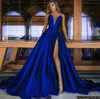 Elegant Strapless Party Gown Satin Sexy Prom Evening Dress High Slit Plus Size Prom Dresses Long vestido fiesta