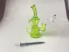 Cachimba de vidrio reciclado transparente, tubo de plataforma petrolera carta, azul o verde, junta de 14 mm, concesiones de precios, bienvenido a realizar el pedido