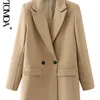 KPYTOMOA Frauen Mode Zweireiher Büro Tragen Blazer Mantel Vintage Langarm Taschen Weibliche Oberbekleidung Chic Veste Femme 220402