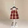 Girls Casual Dress 2021 New Summer Kids Sleeveless Costume Sweet Plaid Dresses Children Clothing Suits 1-5 Years+Hair G220506