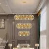 Pendellampor modern k9 kristall hängande ljuskrona guld lyx vardagsrum lyster cirkulär led haning lampa inomhus belysning dekoration
