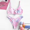 Dames Badmode Dames Sexy Bikini Set Tie Dye Print Lace Up Halter Tweedelige Badpak Badpak Maillot de Bain Femme