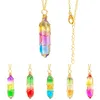 Charms de cristal de cristal de vidro colorido de gradiente por atacado colares pendentes colares de arame de arame dourado da moda colares de pingentes para jóias femininas