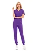 YL038 Grey's Anatomy Hospital Uniforme Salão de Beleza Feminino de Duas Peças Sólido Spa Roscado Clínica Ternos de Trabalho Tops + Calças Unissex Esfoliante Enfermagem para Animais de Estimação