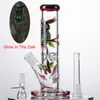 3D Pattern Glow In The Night Bongs 3 Types Thick Heady Glass Dab Rigs Hookahs Straight Perc Water Pipes With 18mm Diffused Downstem Bowl LXMD20106