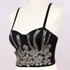 Franska Retro Camisole Women Beading Sequins Backless Crop Top Underkläder Push Up Bustier Bra Nightclub Party Tank Tops 220318