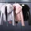 Damen-Jacken, koreanischer Echtpelzkragen, Schaf-Lammfell-Jacke, Winter-Frauen-Mantel, echtes Leder, Lamm, Luxus-Kleidung, Damen, Damen, Damen