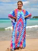 Coverup Bohemian Print Multicolor Style Kaftan Swimsuit Cover Up Maxi Dress Robe de Plage Tunic for Beach 220621