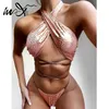 In x sexy roze slang bikini's 2020 Mujer Halter Swimsuit vrouwelijke dames string badmode vrouwen badkleding biquini zwempak T200708