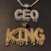 Nome personalizado Crown Bail grop Iniciais Cartas de colares pendentes para homens mulheres cor de ouro cúbico jóias de hip hop240d