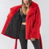 Pelliccia da donna Faux Trendy Red Genuine Coat con cintura Slim Women Natural Full Pelt Real Jacket Colletto rovesciato OutwearWomen's Women's Women's