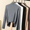 Autumn Korean Cotton T Shirt Women Turtleneck Vintage Long Sleeve Office Lady Tshirts Brown Slim Shirt Mujer Camisetas 220728