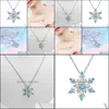 Pendant Necklaces Pendants Jewelry Sparkling Crystal Frozen Snowflake Necklace Women Shiny Blue Flower Zircon Chokers Ladies Girls Birthda