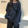 Jielur Kpop lettre sweat à capuche mode coréen mince Chic femmes sweats Cool bleu marine gris sweats à capuche pour femmes MXXL 220812