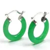 Mode Women's Green Jade 925 Sterling Silver Hoop Dangle örhängen