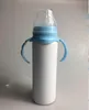 8oz Blank Sublimation Baby Feeding Sippy Bottle Pink Blue Double Wall Vacuum Nipple Handle Unbreakable Water Bottles DHL FY51538302413