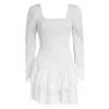 Boho inspirado manga longa outono vestido branco mulheres algodão smocked corpete sexy vestido de festa ilhó bordado mini vestido para mulheres 220531