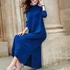 2021 Vintage Blue 3XL Plus Size Knit Turtleneck Wool Sweater Midi Dress Autumn Winter Casual Women Elegant Bodycon Long Sweaters 210203