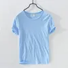 T-shirt d'été en pur coton pour hommes col rond couleur unie décontracté mince T-shirt de base t-shirts grande taille mâle à manches courtes hauts vêtements 220513