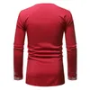 Roupas étnicas Red V Neck Africano Dashiki Imprimir Dress Camisa Homens Roupas de Manga Longa Camisa Masculina Streetwear Casual