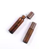 5ml 10ml 15ml Amber Glass Roll-on bottles Wood Grain Plastic cap Frosted Essential Oil Perfume Bottle with Stainless Steel Rollerball