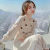 Вязание свитер Maxi платья для женщин женская корея стиль тонкий вышивка шерсть с длинным рукавом женщины платье вечеринка осень зима 220330