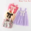 0-6T Sequin Büyük Yay Kız Sling Elbise 2022 Yaz Bebek Kayışı Tül Elbise Sevimli Dantel Çocuk Doğum Günü Prenses Elbiseler Özel G220518