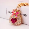 Keychains XDPQQ Fashion Lucky Bag Money Crystal Keychain Girl Pendant Car Creative Small Gift Rhinestone Heart Shaped Emel22