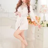 Women's Sleepwear Women's Sexy Robe For Women Elegant Smooth Silk Kimono Nightdress Solid Lace Patchwork Half Sleeves