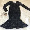 Robes décontractées Design européen Club de fête pour femmes Luxe Full Paillette Paillettes Shinny Bling Manches Longues Taille Haute Robe Maxi Sirène