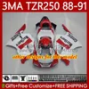 Fairings Kit ل Yamaha TZR-250 TZR250 TZR 250 R RS RR 88 89 90 91 ABS هيكل السيارة 115NO.50 YPVS 3MA أحمر أبيض أحمر جديد TZR250R TZR250RR 1988 1989 1990 1991 TZR250-R 88-91 موتو
