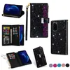 Bling Leather Multifunction Zipper Wallet Flip Cases 9 Card Slots Pols band voor Samsung S20 Fe S21 S22 Ultra A13 A23 A33 A53 A03S A12 A22 A32 A42 A52 A72 A51 A71 A31