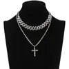 Chains Iced Out Cuban Link Chain Necklace Set Cross Pendant Jewelry For Women Rhinestone Choker Luxury Bling Hip Hop Jewellery