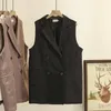 Women's Plus Size Outerwear & Coats Suit Vest Women Clothing Sleeveless Polyester Tailored Collar Casual Pockets Solid Long