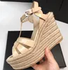 Bayan Yaz Modası Yüksek Kama Topuk Espadrille Platform Sandalet Bayanlar Strappy Deri Burnu açık Ayak Bileği Kayışı Terlik Ayakkabı